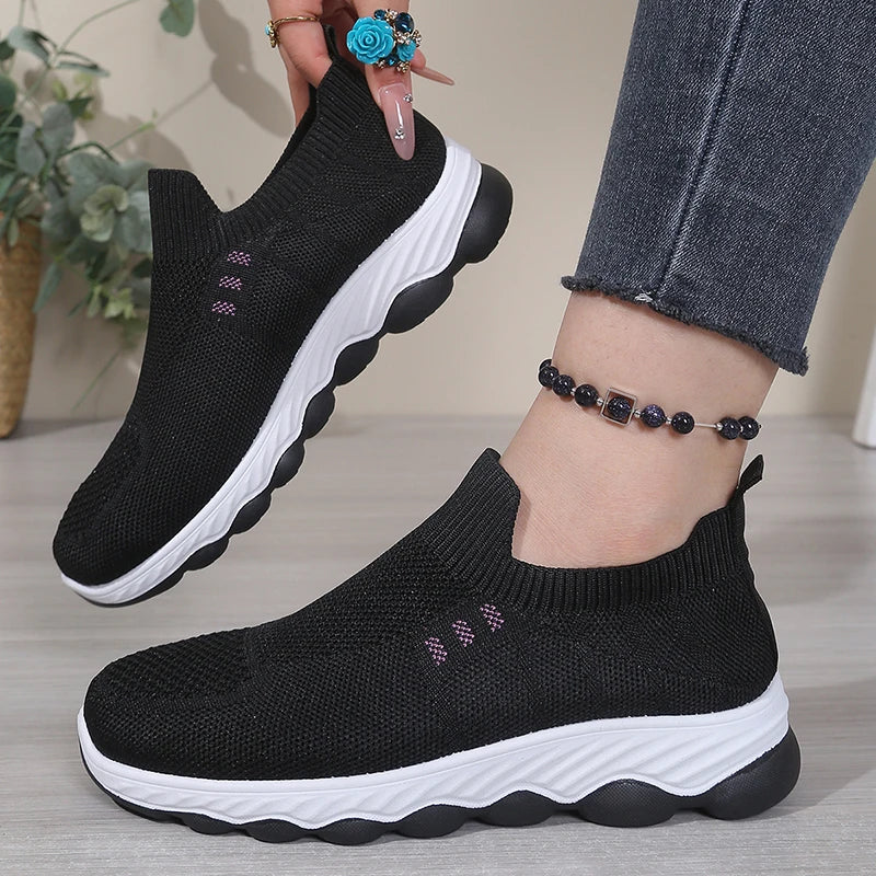 Women's Comfortable Knitted Sock Shoes, Breathable and Platform Sports Shoes, Lightweight Walking Shoes, Mother's Shoes