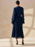 Party Dress LGRQ 2026 Summer New Solid Color High Waist Dress With Ruffled Hem And Pleats Mid-Length Party Evening Gown