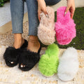 New Autumn Winter Women Fashion Faux Fur Slippers Solid Color Comfort Indoor Home Slippers Woman Lightweight Warm Fluffy Slides