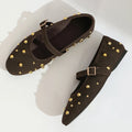Round Toe Rivet Mary Janes Shoes Women Spring Autumn Buckle Strap Ballet Flats Shoes Female Elegant Daily Loafers Footwear New