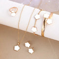 1 Pair of Earrings + 1 Necklace + 1 Bracelet + 1 Bracelet + 1 Bracelet + 1 Ring, Stainless Steel Jewelry Set with Floral Design, Fashionable for Women