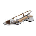 Female Shoes 2025 Solid Brand One-word Buckle Women' Square Toe Sandals Summer Open Toe Chunky Heels Dress Sandals
