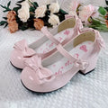 2025 Lolita Style Cute Round Head  Jane Pumps With Bow Women's Sweet Party Dress Midi Heels Shoes Fashion PU Sandals