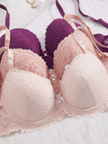 PEACE IN LOVE 3PCS Floral Lace Women Bras Rhinestone Push-Up Bra Elegant Everyday Lingerie Top