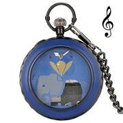 Stylish Playing Song Watch Men Women Quartz Pocket Watches with Swan Lake Music Elephant Dial Pendant Chain Clock Collectable
