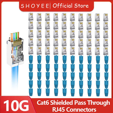 Boots RJ45 Strain Relief Cat6 Shielded RJ45 Pass Through Connectors with Strain Relief Boots Cat6 Ethernet Modular Plug Network Cable, Supports 10Gbps