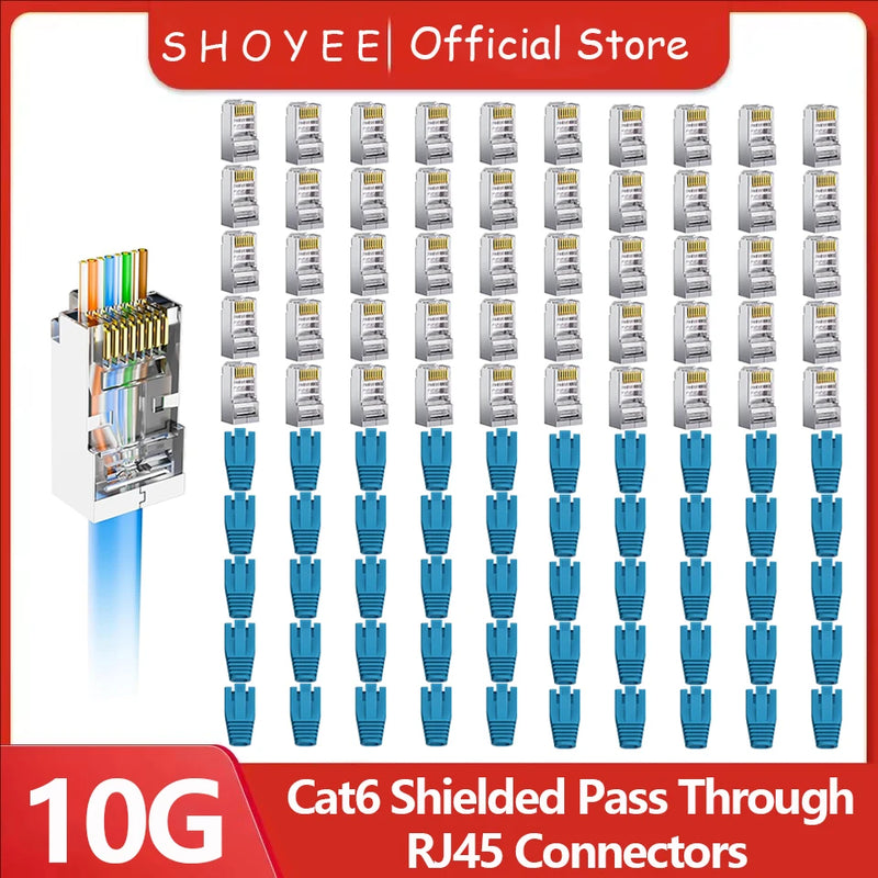 Boots RJ45 Strain Relief Cat6 Shielded RJ45 Pass Through Connectors with Strain Relief Boots Cat6 Ethernet Modular Plug Network Cable, Supports 10Gbps