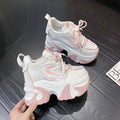 Spring Autumn Women Chunky Sneakers 10CM Hidden Heels Leather Casual Shoes Woman Crystal High Platform Ladies Sports Dad Shoes