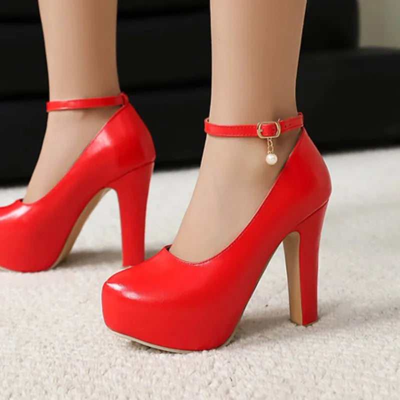 Spring and Autumn New Style Fashion Round Head Super-high Heel Women's Shoes Shallow Mouth Buckle Thin Heel Women Shoes High12cm
