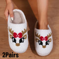 1-2Pairs Christmas Slippers Cotton House Shoes Warm Indoor Home Footwear Winter Cozy Gift for Women Men Family Holiday