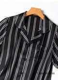 21MM 100% Natural Mulberry Silk Plain Satin Vertical Stripe Casual Short Sleeved Shirt Five Quarter Pants Home Wear Pajama Set