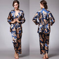 Women's Silk Satin Pajamas Set 3 Pcs Floral Silky Pj Sets Sleepwear Cami Nightwear with Robe and Pant