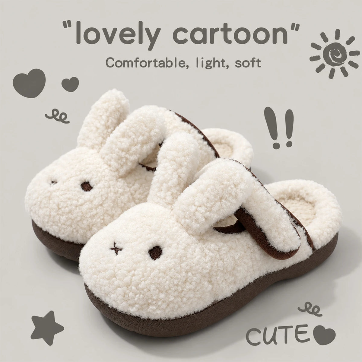 Cute Bunny Plush Slippers Women 2026 Winter Warm Rebound Soft Sole House Shoes Indoor Fuzzy Non-Slip Comfortable Home Footwear