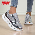 Women's Fashion Glitter Silver Chunky Sneakers Lightweight Comfortable Casual Sports Shoes Female Walking Shoes