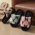 Brand Design Letter Print Plush Slippers for Women Thick Sole Comfortable House Shoes Woman Fashion Platform Fluffy Fur Slippers