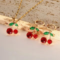 3pcs Stainless Steel Minimalist Sweet Cherry Pendant Necklace Earring Jewelry Set Elegant Women Party Banquet Daily Wear Fashion