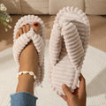 Women's Home Slippers Fashion Corduroy Flip Flops For Women Sandals Winter Warm Plush Slides Indoor Flat Soft Sole Female Shoes