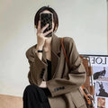 Chic Elegant Women Midi Blazers Spring Fall Long Sleeve Button Streetwear Jacket Solid Simple Office Lady British Style Outwear