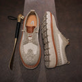 Men's Brogue Knit Oxford Sneakers, Breathable Lightweight Casual Dress Walking Shoes, Soft Cushion Non Slip Platform Fashion Sne