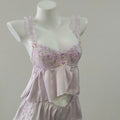 French Court Ice Silk Suspender Sleep Tops & Shorts Pajamas with Chest Pads Sexy Soft Thin Lace Embroidery Home Clothes Set