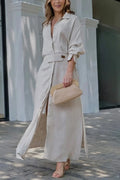 Women Solid Color Maxi Dress  Autumn Fashion Elegant Long Sleeve Leisure Time Casual Daily Wear V Neck Sexy Ladies Shirt Dresses