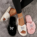 Pink Glitter Butterfly Fluffy Furry Slides Women Winter 2026 Luxury Warm Fur Indoor Slippers Soft Plush Flat Heel Cotton Shoes