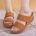 New Women Slippers Embroider Flowers Leather Women's Sandals Outdoor Light Casual Wedges Slippers Slip on Summer Shoes for Woman