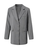 LANMREM] Tide Designer Back Button Blazer For Women Gray Notched Long Sleeve Fashion Female Coat 2025 Spring New Clothing