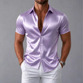 Men's shirt, navy blue short sleeved shirt, slim fit lapel shirt, light luxury business casual men's top, comfortable fabric
