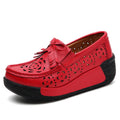 Summer Woman's Casual Shoes Flats Leather Slip-on Ladies Platform Hollow Loafers Breathable Female Moccasins Chaussures Femme
