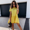 New Women's Elegant Solid Color Dress Short Dresses Loose Casual Round Neck Short Sleeves Ruffles O-Neck Ladies Party Streetwear