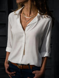 Women Blouse Tops Women Elegant Solid Chiffon Blouse Spring Summer Casual Long Sleeve V Neck Loose Shirt Office Lady Tunics Oversized Tops 2024