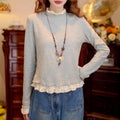 Women Blouse Top Women Ruffle Mock Neck Long Sleeve Top Lace Patchwork Cropped Casual Blouse