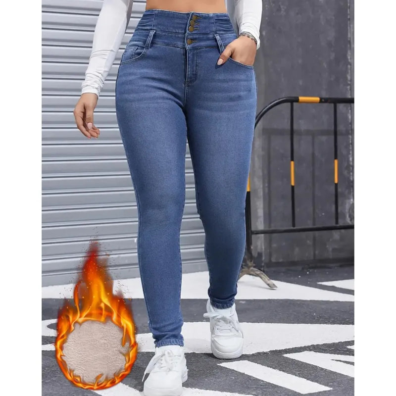 Women's Winter Fleece Lined Denim Pants New Fashion Slim Package hip Bodycon Warm Skinny Long Trousers Ladies Versatile Jeans