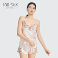 Heavy Silk Pajamas 100% Mulberry Silk Suspender Shorts Two-piece Set Multicolored Lace Design Sexy Loungewear
