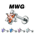 G23 ASTM F136 Titanium Tragus Stud Triangle Cubic Zirconia Flat Back Labret Earring Hypoallergenic Cartilage Piercing