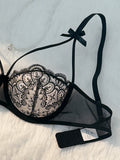 Women's Lingerie Set 2-Piece Women's Black Comfortable Lightweight Bow Semi Transparent Lingerie Set ZA824057