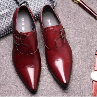 Stylish Men's Leather Shoes British Style Genuine Leather Buckle Strap Loafers Dress Shoes Slip-on Business Formal Shoes