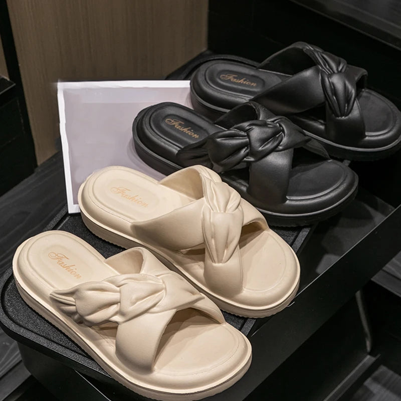 Summer Women's Slippers Fashion Breathable Flat Open Toe Sandals Soft Bottom Outdoor Beach Sandals Comfortable Home EVA Slides