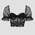 Women Sexy Blouses Bavarian Oktoberfest Tops Short Sleeve Pure White Lace Puff Sleeves Crop Tops Traditional Dirndl Party Blouse