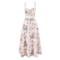 2026 Women Floral Print Fishbone Waist Spaghetti Straps Dress Summer Female  Elegant Midi Long Party Dresses Holiday Robe