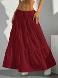 Women's Long Skirts European and American Cross-Border New Style Wish Spring and Summer Women's Skirts, Tie-Strap Spliced Flared Skirts, Loose Long