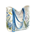 Fashion Canvas Tote Bag Floral & Lemon Print Open Top Single Shoulder Bag Large Capacity Handbag Women Girls