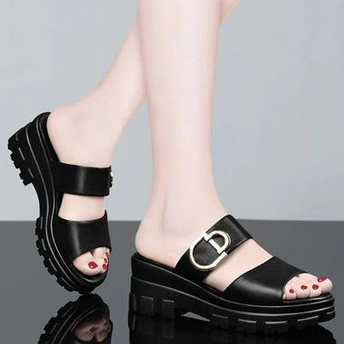 Sandals White Slides Sexy Heeled Shoes for Women Round Toe Fish Woman Slippers Leather Stylish Natural Skin Top Designs Original