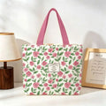 Fashion Canvas Tote Bag Floral & Lemon Print Open Top Single Shoulder Bag Large Capacity Handbag Women Girls