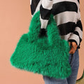 Women's Korean Style Fluffy Square Bag Cute Faux Fur Tote Bag Autumn Winter Underarm Shoulder Handbag Versatile Purse