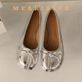 split Toe Shoes Tabis Ballet Flats Women Black Leather loafers Mary Janes Plus Size 44 Butterfly Knot Ballerinas Zapatos mujer
