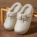 Casual Metal Buckle Warm Plush Mules Slippers Women Winter 2026 Soft Thick Sole Indoor Slippers Waterproof EVA Furry Clogs Mujer