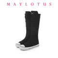 New Fashion Women's Canvas Boots Lace Zipper Knee High Boot Flat Shoes Casual High Help Punk Shoes Girls