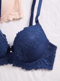 PEACE IN LOVE 3PCS Floral Lace Women Bras Rhinestone Push-Up Bra Elegant Everyday Lingerie Top